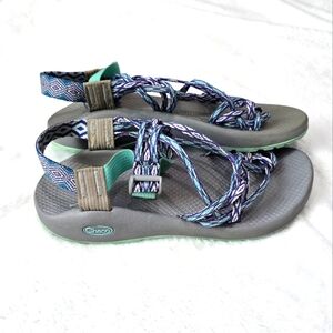 Women's Chaco Shoes ZX2 Yampa Sandals Hiking Green White Double Strap Size 9
